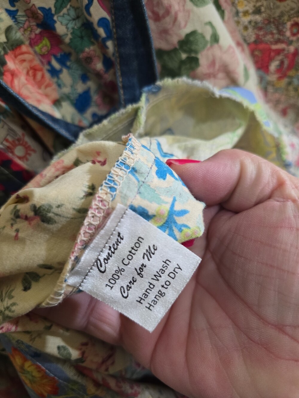 A Rare Bird Denim Overall Patchwork Maxi Dress XXL Tie Back Boho Cottagecore - Picture 8 of 8
